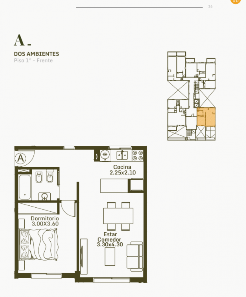 Departamento 2 Ambientes Frente - Cocina Integrada (sin balcon) en Cnel. Benjamin Virasoro 325